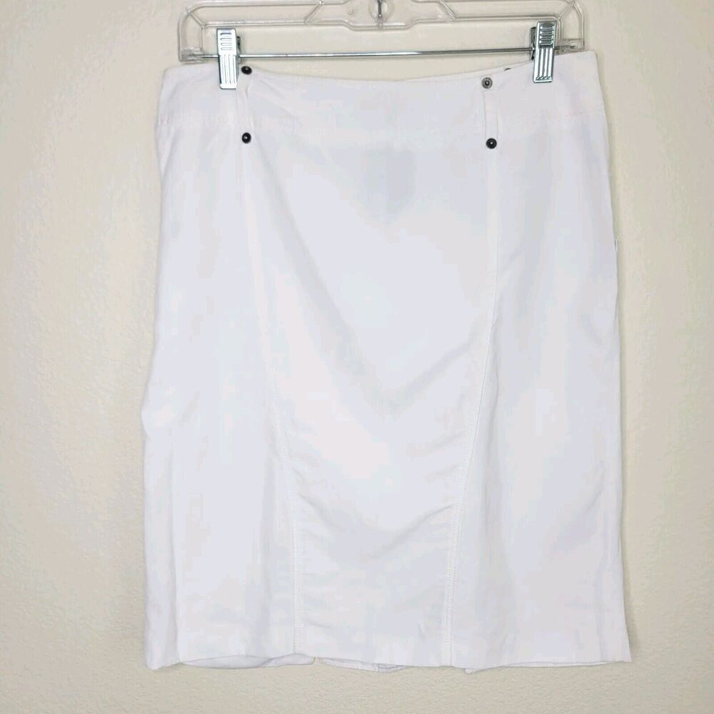 BURBERRY White 100% Linen Knee Length Skirt Size 42 Mesh Lined Made In Italy